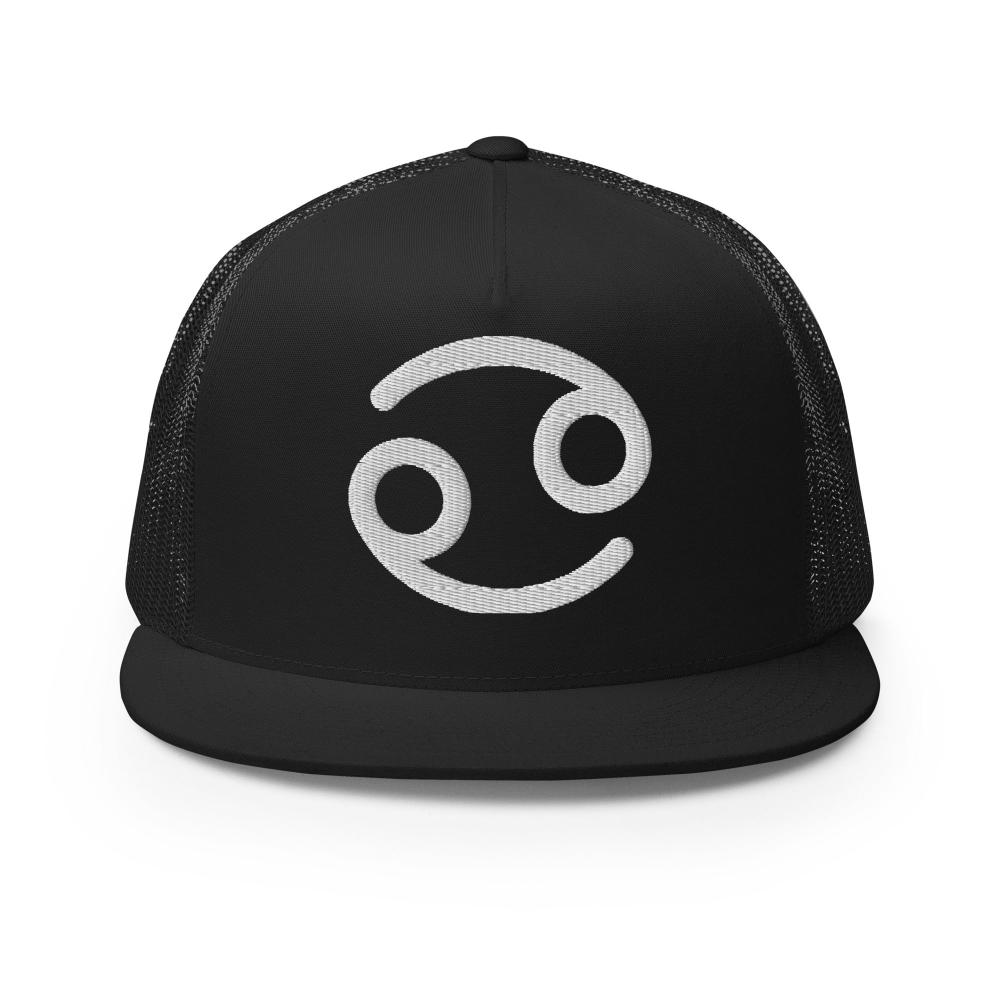 Cancer Zodiac Embroidered Flat Bill Trucker Hat - Black Color - https://ascensionemporium.net